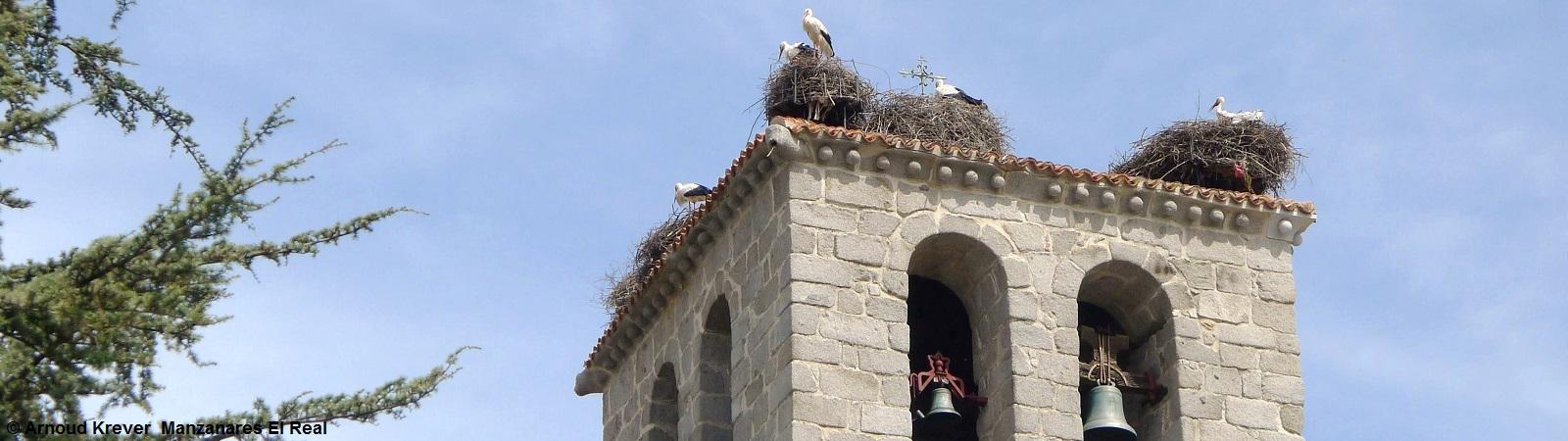14CM (176) Manzanares El Real, kerktoren met ooievaars
